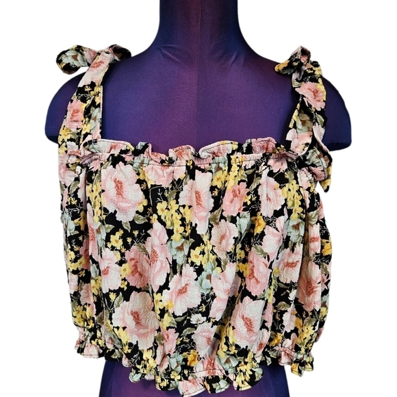 Forever 21 Romance Floral Print Square Neck Tie Sleeve Crop Top Size 3X Plus - Picture 9 of 9